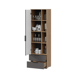 Шкаф для посуды Хилтон, дуб крафт золотой, графит матовый