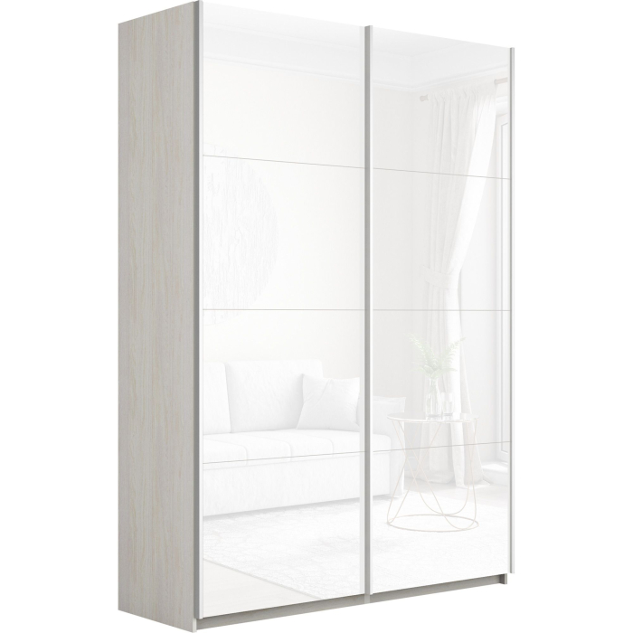 Шкафы-купе 2-х дверные, Шкаф-купе Прайм 2-х дверный Стекла белые/Доводчики 160х57х230