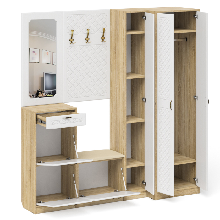 Прихожие, Полный набор мебели для прихожей П-6 компоновка № 31 МДФ фрезеровка ромб