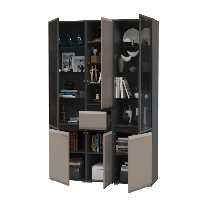 Шкафы распашные, Горка для гостиной Сидней из шкаф-витрина 2 штуки и шкаф с ящиком 13.202