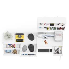 Широкий комод Мори МК1200.6 с письменным однотумбовым столом МС-1 правый и полкой на 900