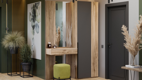 Шкаф угловой Порто, фасад глухой, яблоня беллуно, графит софт