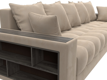 Диван угловой с декором и полкой Лига-050 НПБ, велюр SEVEN