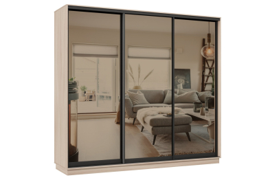 Шкаф-купе Премьер 34 (01ЗБ;01ЗБ;01ЗБ) фасады зеркало бронза/трёхдверный/Профиль чёрный муар