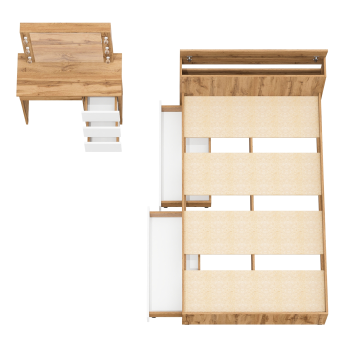 Спальные гарнитуры, Кровать с ящиками полутораспальная Ксения 1200 и туалетный столик с подсветкой Сура