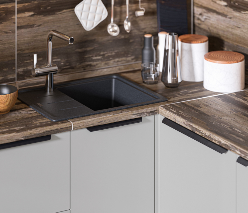 Кухонные гарнитуры, Кухонный гарнитур Регина Белый/Белла Серый перламутровый, Белый Альпийский 3х2,5 м