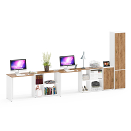 Два стола рабочих Лидер-8 с пеналом для документов и тумбочкой с ящиком и дверкой