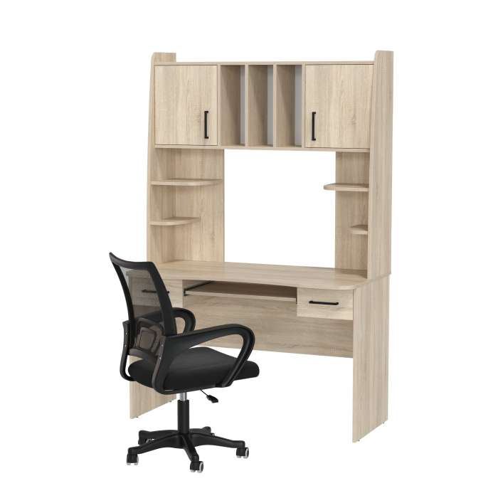 Прямые компьютерные столы, Компьютерный стол с надстройкой Бета и кресло компьютерное чёрное