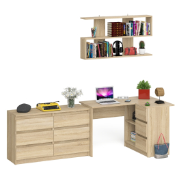Стол угловой компьютерный Мори МС-16 правый с книжной полкой и комодом на шесть ящиков