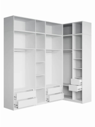 Угловой шкаф для одежды распашной с ящиками и антресолью, София, 2600х2500х1300мм