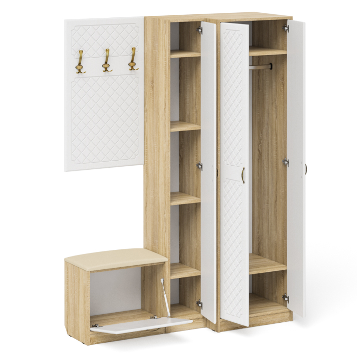 Прихожие, Пенал для прихожей с обувницей с вешалкой и шкаф П-6 № 27 МДФ фрезеровка ромб