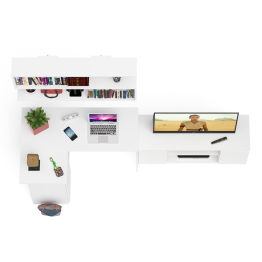 Угловой стол компьютерный Мори МС-16 левый с тумбой под ТВ и полкой для книг