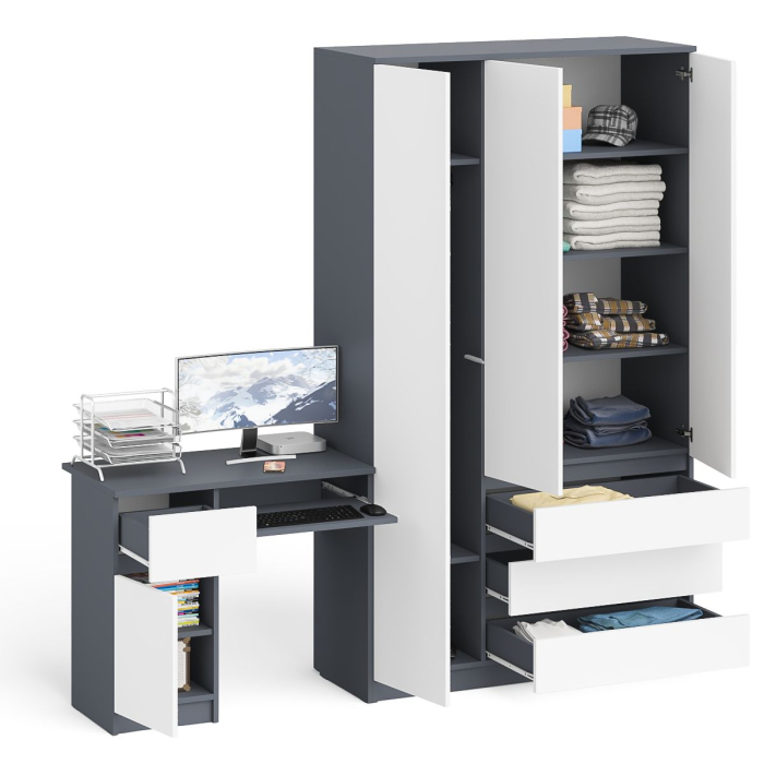 Домашние кабинеты, Компьютерный стол с тумбой с дверкой и ящиком левый и шкаф-комод Мори МШ1200-1