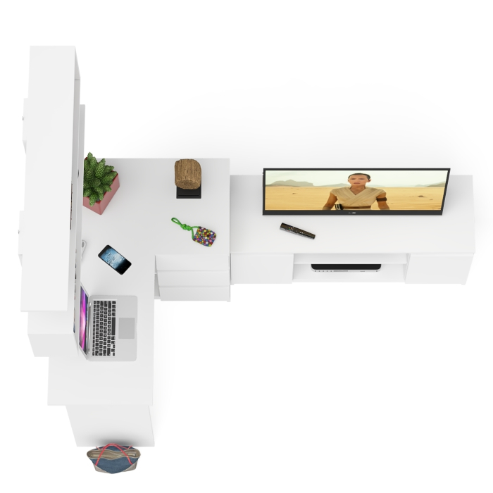 Домашние кабинеты, Стол угловой компьютерный Мори МС-16 правый с книжной полкой и ТВ-тумбой МТВ1200.1