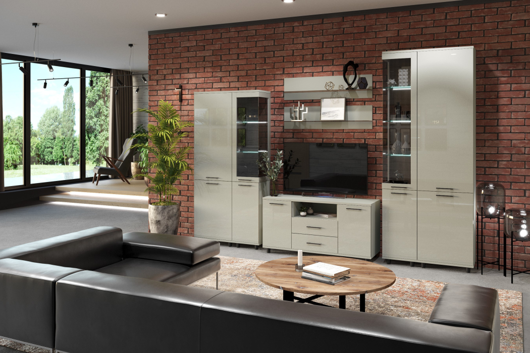 Стенки для гостиной, Модульная гостиная Грейс композиция 3 Серый Кашемир