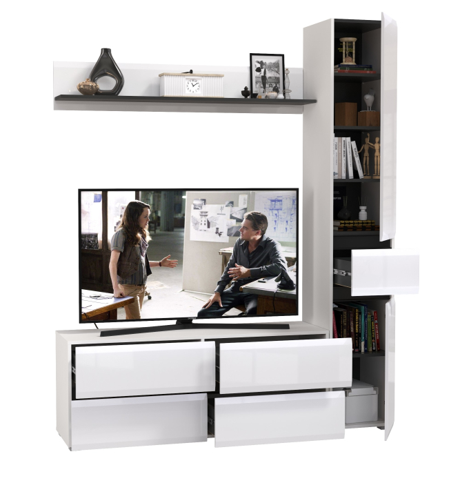 Стенки для гостиной, Тумба для ТВ с пеналом с ящиком и открытой полочкой Сидней