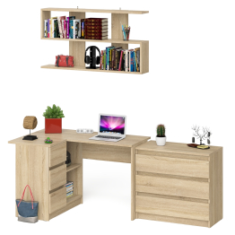 Комод на три ящика Мори МК800.1 с компьютерным столом для работы левый и открытой полкой