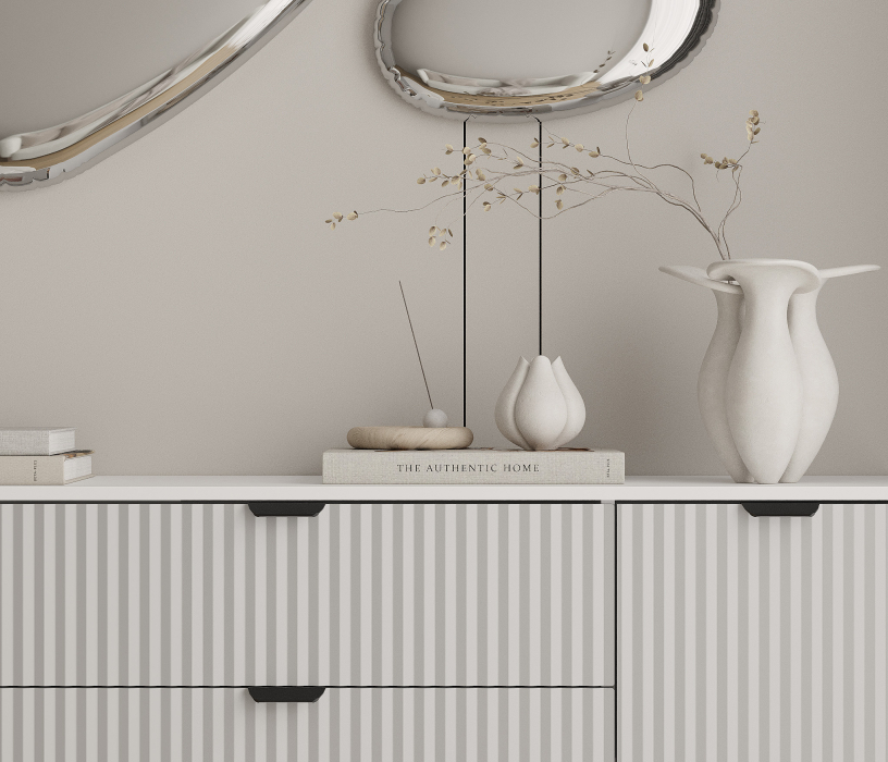 Комоды, Комод Тренд СБ-3443 3 ящика, 2 двери Белый/МДФ Джаз Серый