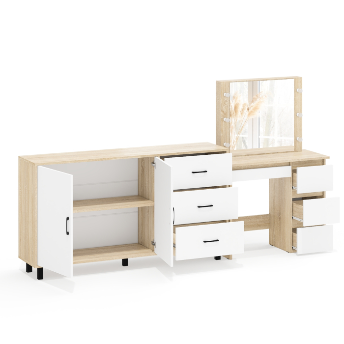 С зеркалом, Косметический столик Сура с зеркалом и подсветкой и с тумбой-комодом 123-1604