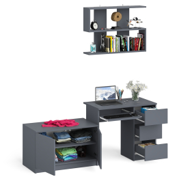 Открытая полка Мори 900 с компьютерным столом Мори МС-6 правый и тумбочкой с дверками