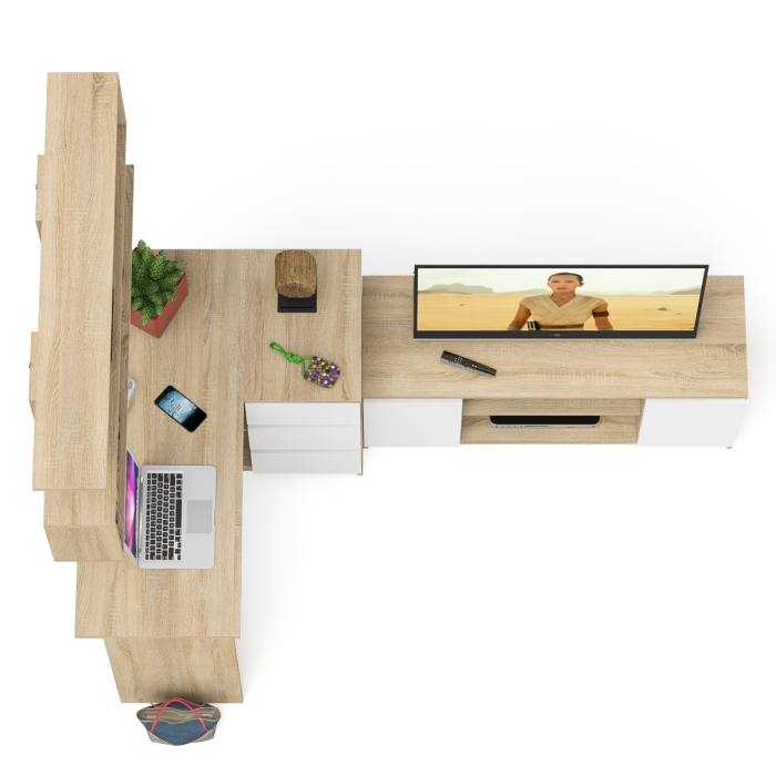 Домашние кабинеты, Стол угловой компьютерный Мори МС-16 правый с книжной полкой и ТВ-тумбой МТВ1200.1