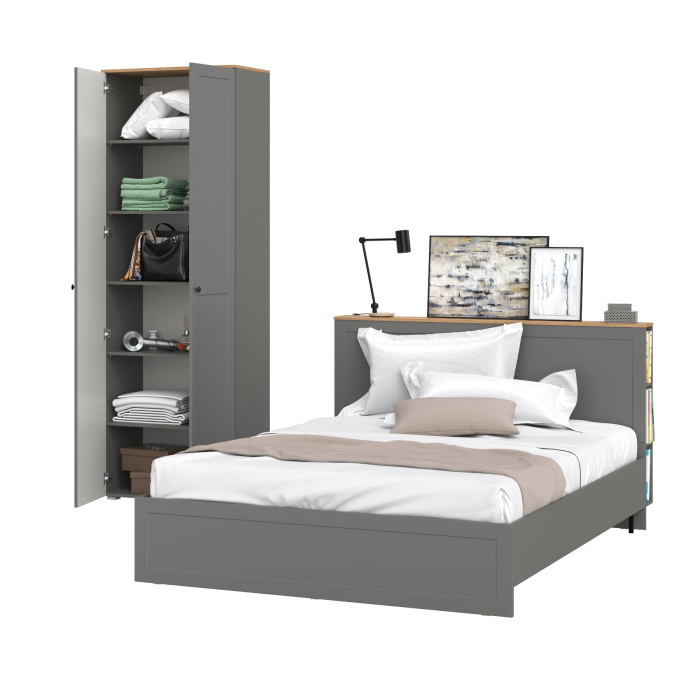 Спальные гарнитуры, Кровать с ортопедическим основанием для матраса 1600х2000 и шкаф с полками Остин