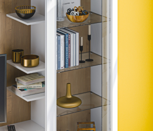 Мальта СБ-3265 Стенка с пеналом и витриной Белый,Дуб Гамильтон/МДФ Белый