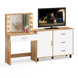 Косметический стол с подсветкой и выдвижным ящиком СТ-4 и комод 122-1204