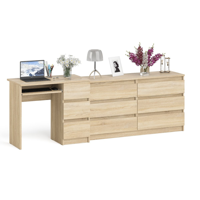 Домашние кабинеты, Комод 1380 6-ть ящиков Мори с однотумбовым столом компьютерным МС-6 правым