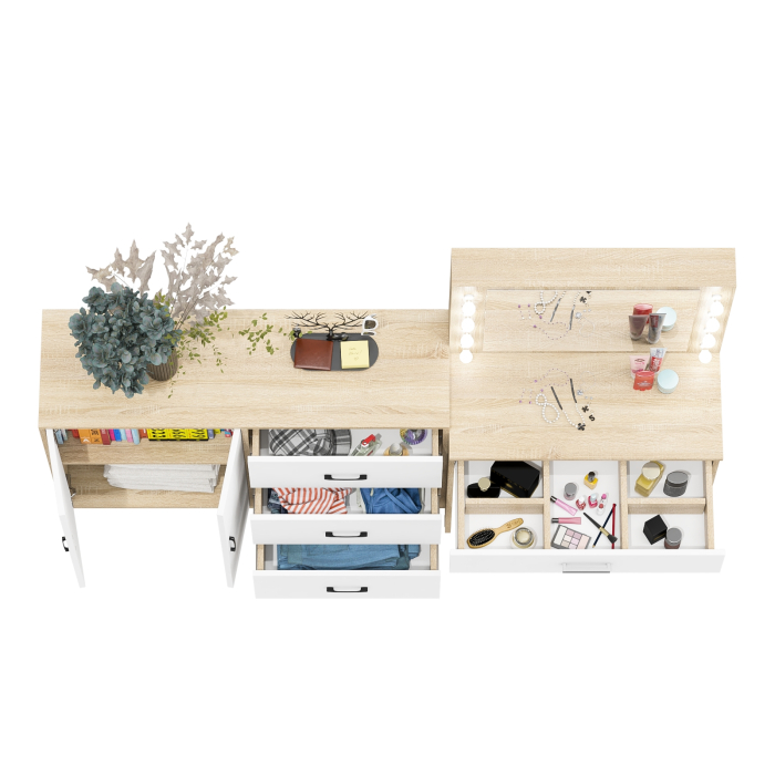 С зеркалом, Столик туалетный с подсветкой СТ-4 и комод-тумба с ящиками 123-1204