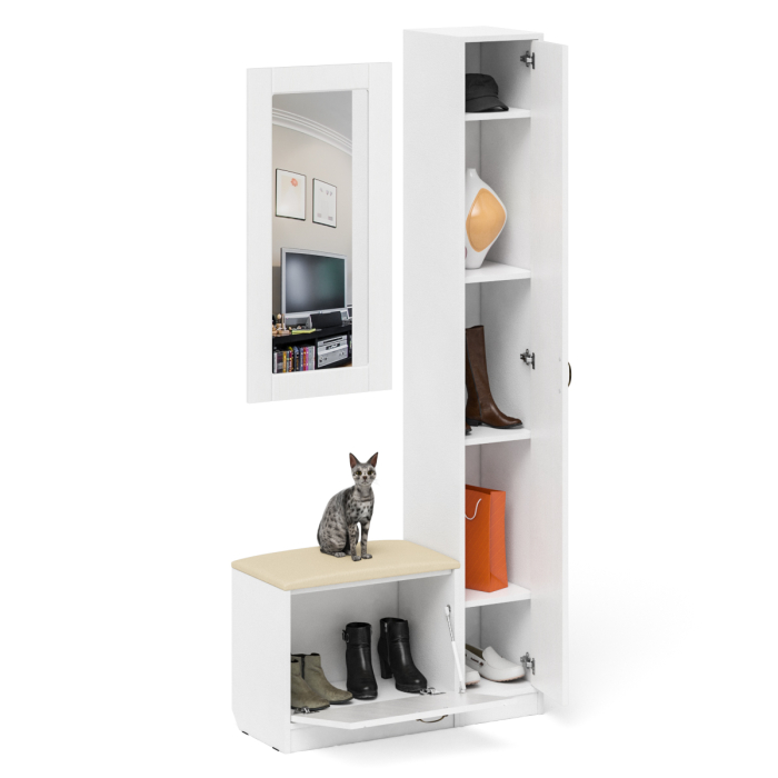 Прихожие, Обувница с сиденьем зеркало и пенал П-6 МДФ фрезеровка прованс