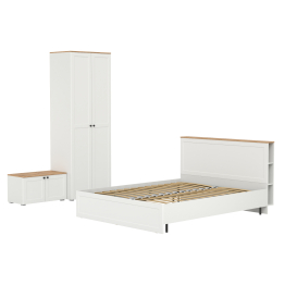 Кровать двуспальная Остин с ортопедическим основанием с тумбой с дверками и шкафом 13.224