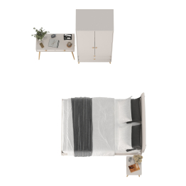 Столик в спальню с кроватью 1400 для двоих Афина с тумбочкой и шкафом для одежды