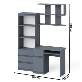 Рабочее место из стола компьютерного МС-1 левый со стеллажоми и настенной полкой Мори