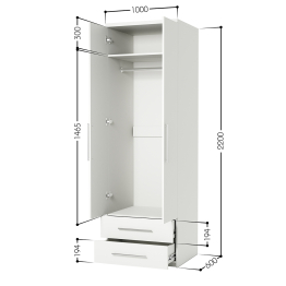 Шкаф для одежды с ящиками Комфорт МШЯ-21 100х60 с зеркалами