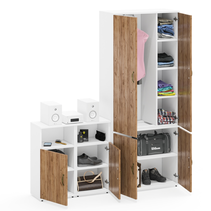 Домашние кабинеты, Широкий шкаф для одежды Лидер-8 и две тумбочки с нишей и полкой за дверкой