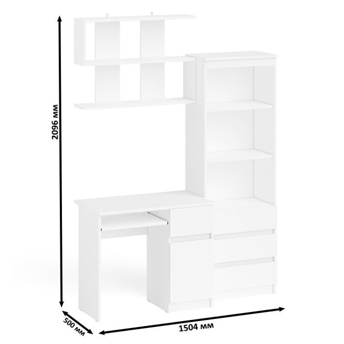 Прямые компьютерные столы, Стол компьютерный Мори МС-1 правый с навесной полкой и стеллаж-комодом 600.3