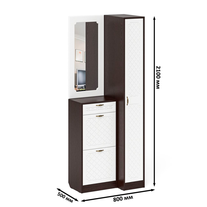 Прихожие, Пенал для прихожей П-6-500 и высокая обувница с зеркалом фрезеровка ромб