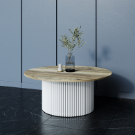 Журнальные столики, Стол круглый журнальный с белым металлическим подстольем GENGLASS TRUBIS Wood 100