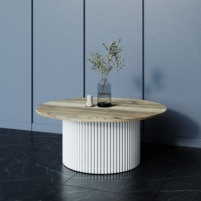 Журнальные столики, Стол круглый журнальный с белым металлическим подстольем GENGLASS TRUBIS Wood 100