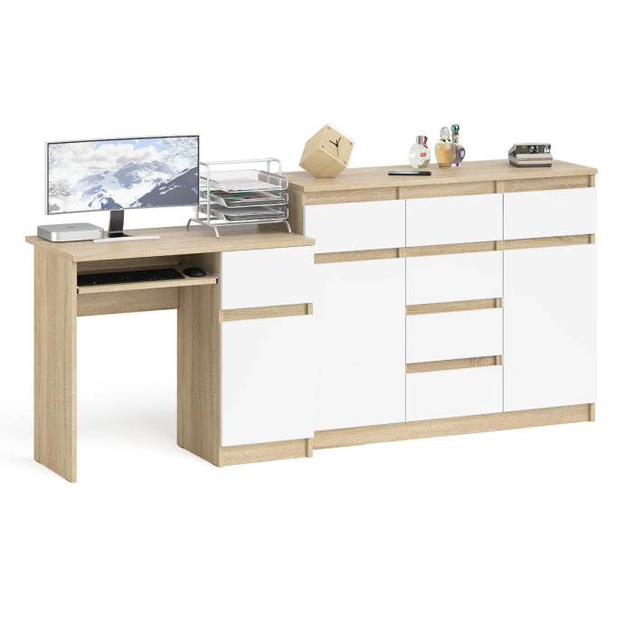 Компьютерные столы, Тумба-комод с дверками и ящиками Мори МК1200.4 и стол компьютерный МС-1 правый