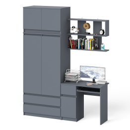 Стол однотумбовый Мори МС-1 левый с полкой навесной и комодом-шкафом с антресолью