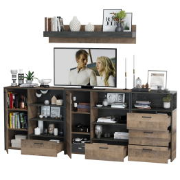 Два комода с дверкой и ящиком с навесной полкой и комодом с тремя ящикамиТрувор