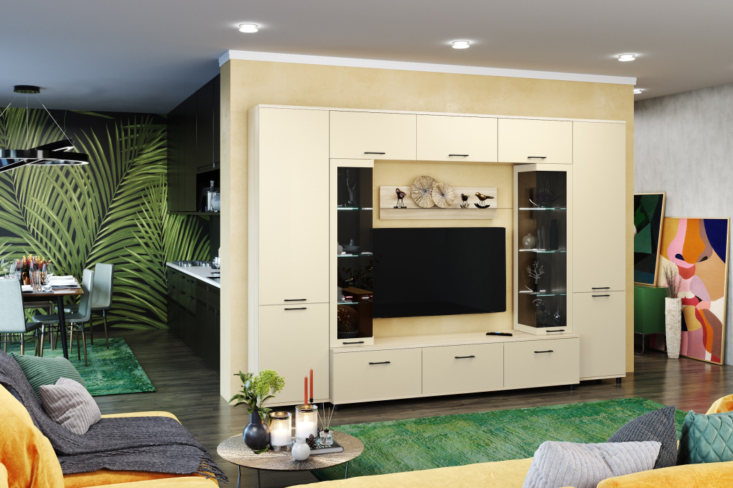 Стенки для гостиной, Модульная гостиная Грейс композиция 6  Ясень Асахи