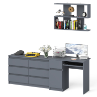 Прямые компьютерные столы, Большой комод на 6-ть ящиков Мори с компьютерным столом МС-1 левый и полка открытая на 900