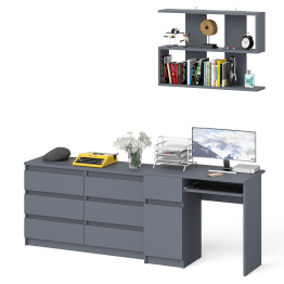 Большой комод на 6-ть ящиков Мори с компьютерным столом МС-1 левый и полка открытая на 900