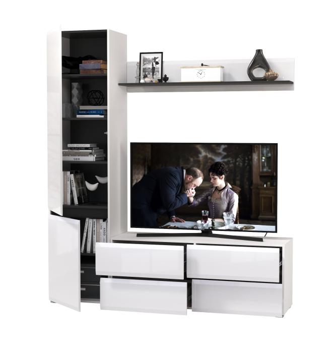 Стенки для гостиной, Широкий шкаф-пенал Сидней с полочкой и ТВ-тумбой