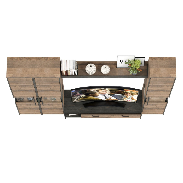 Стенки для гостиной, Три пенала-витрины в стиле лофт с подсветкой и тумба под ТВ Трувор