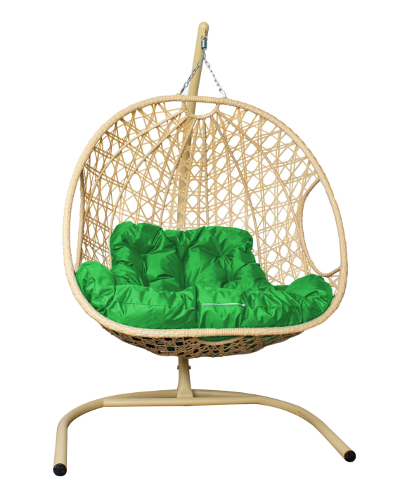 Подвесные кресла, Подвесное кресло ДЛЯ ДВОИХ ЛЮКС с ротангом бежевое