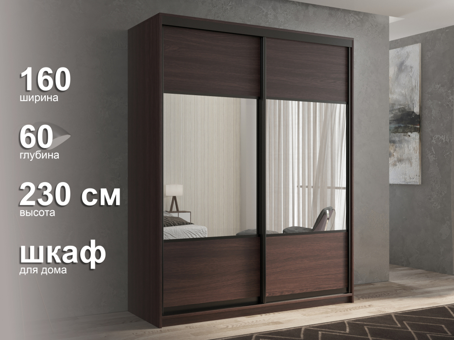 Шкафы-купе 2-х дверные, Шкаф-купе 2х дверный Кааппи 6 160х60